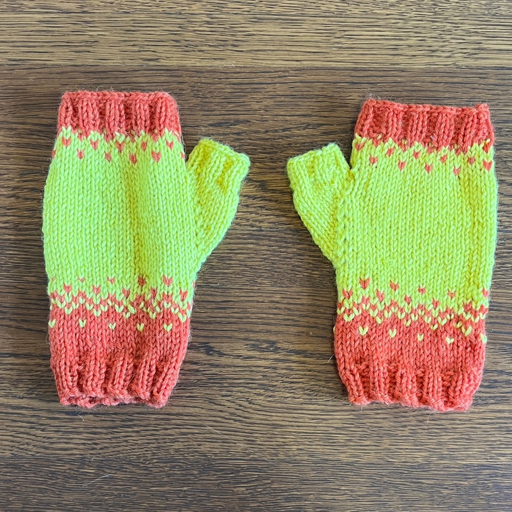 Hand knit Orange and Yellow Colorful Fingerless Gloves Size Medium